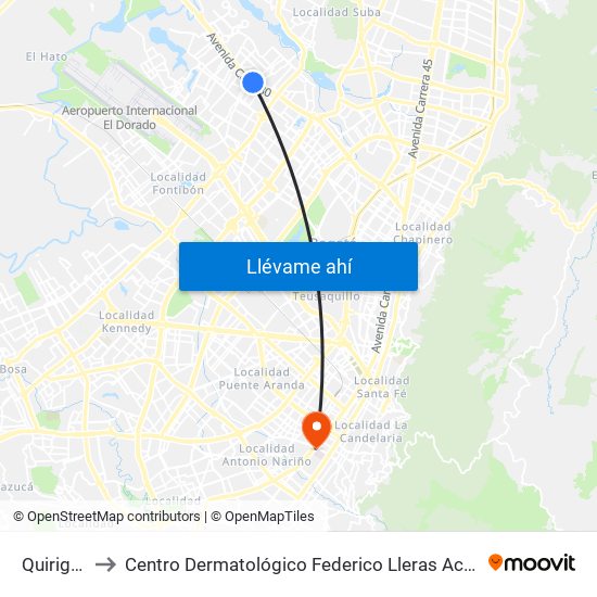 Quirigua to Centro Dermatológico Federico Lleras Acosta map