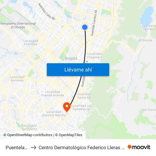 Puentelargo to Centro Dermatológico Federico Lleras Acosta map