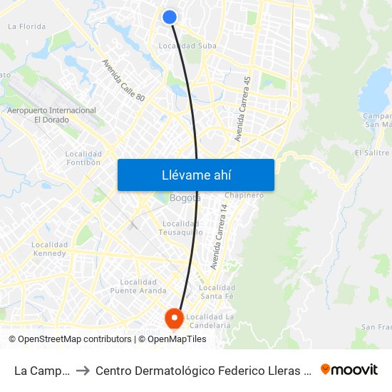 La Campiña to Centro Dermatológico Federico Lleras Acosta map