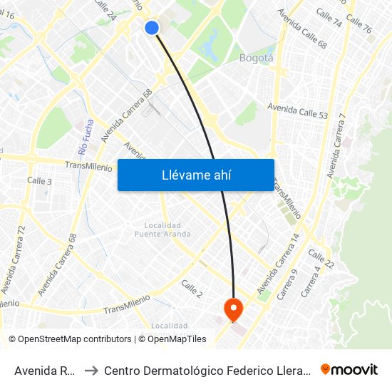 Avenida Rojas to Centro Dermatológico Federico Lleras Acosta map