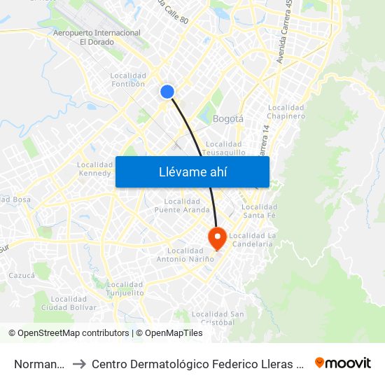 Normandía to Centro Dermatológico Federico Lleras Acosta map