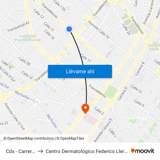 Cds - Carrera 32 to Centro Dermatológico Federico Lleras Acosta map