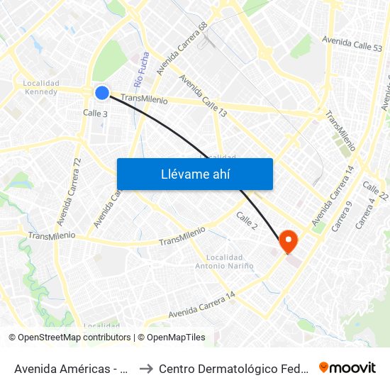 Avenida Américas - Avenida Boyacá to Centro Dermatológico Federico Lleras Acosta map