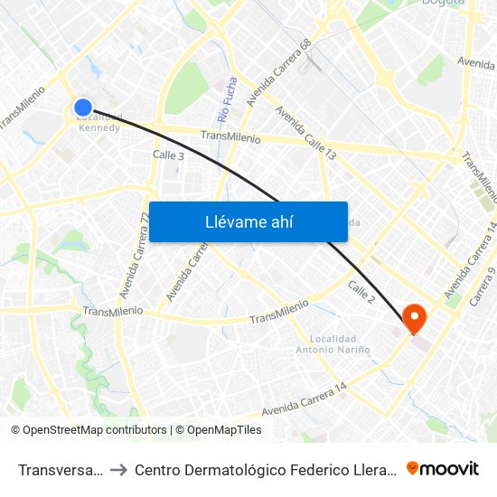 Transversal 86 to Centro Dermatológico Federico Lleras Acosta map