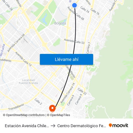 Estación Avenida Chile (Av. NQS - Cl 71c) to Centro Dermatológico Federico Lleras Acosta map