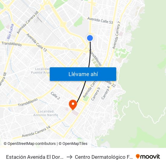 Estación Avenida El Dorado (Av. NQS - Cl 40a) to Centro Dermatológico Federico Lleras Acosta map
