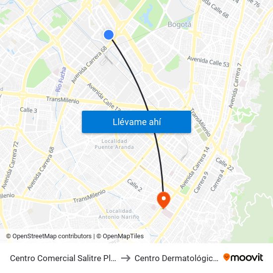 Centro Comercial Salitre Plaza (Av. La Esperanza - Kr 68a) to Centro Dermatológico Federico Lleras Acosta map