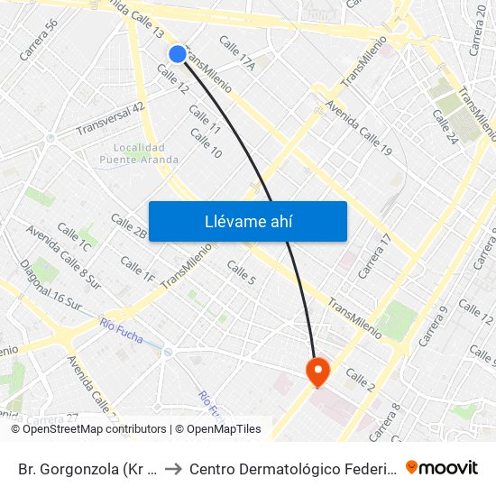 Br. Gorgonzola (Kr 43 - Cl 12b) to Centro Dermatológico Federico Lleras Acosta map