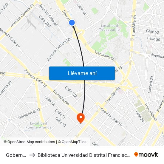 Gobernación to Biblioteca Universidad Distrital Francisco José De Caldas map