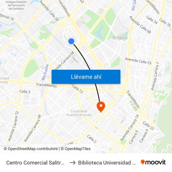 Centro Comercial Salitre Plaza (Av. La Esperanza - Kr 68b) to Biblioteca Universidad Distrital Francisco José De Caldas map