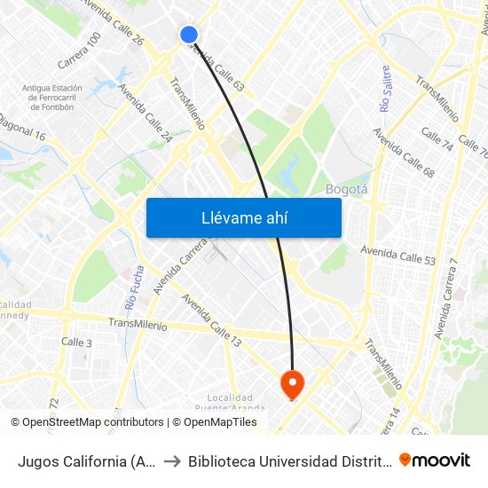 Jugos California (Av. C. De Cali - Ac 63) to Biblioteca Universidad Distrital Francisco José De Caldas map