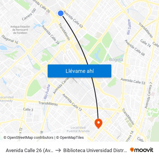Avenida Calle 26 (Av. C. De Cali - Cl 51) (A) to Biblioteca Universidad Distrital Francisco José De Caldas map