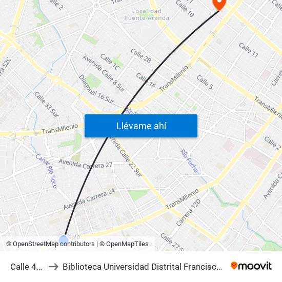 Calle 40 Sur to Biblioteca Universidad Distrital Francisco José De Caldas map