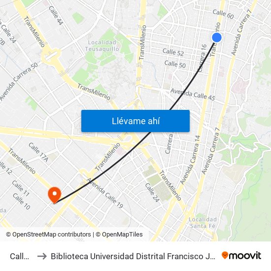 Calle 57 to Biblioteca Universidad Distrital Francisco José De Caldas map