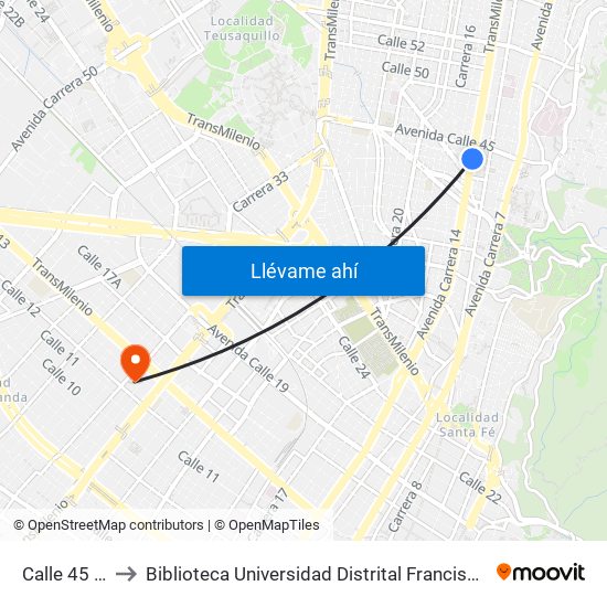 Calle 45 - Asw to Biblioteca Universidad Distrital Francisco José De Caldas map