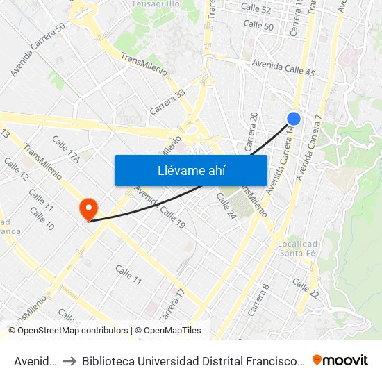 Avenida 39 to Biblioteca Universidad Distrital Francisco José De Caldas map