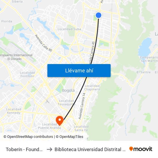 Toberín - Foundever (Lado Sur) to Biblioteca Universidad Distrital Francisco José De Caldas map