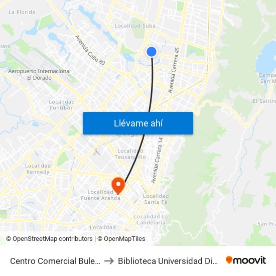 Centro Comercial Bulevar Niza (Ac 127 - Av. Suba) to Biblioteca Universidad Distrital Francisco José De Caldas map