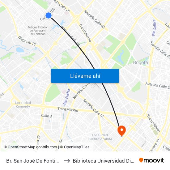 Br. San José De Fontibón (Kr 100 - Av. Esperanza) to Biblioteca Universidad Distrital Francisco José De Caldas map