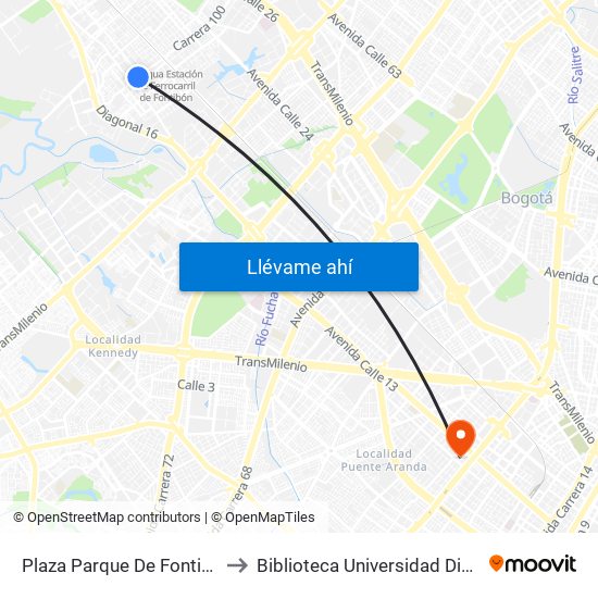 Plaza Parque De Fontibón Kr 100 (Kr 100 - Cl 17a) to Biblioteca Universidad Distrital Francisco José De Caldas map