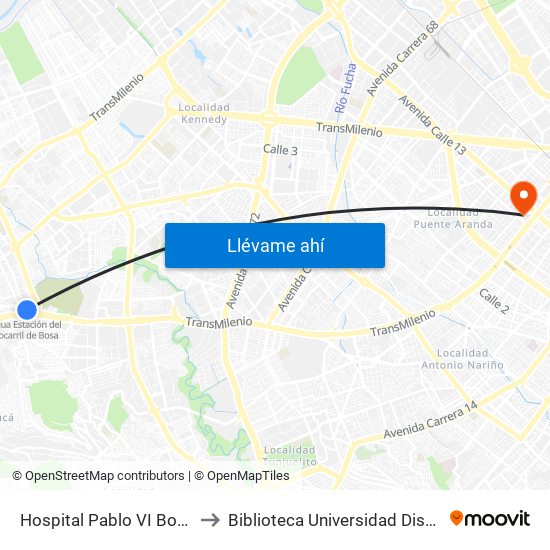 Hospital Pablo VI Bosa (Cl 63 Sur - Kr 77g) (A) to Biblioteca Universidad Distrital Francisco José De Caldas map