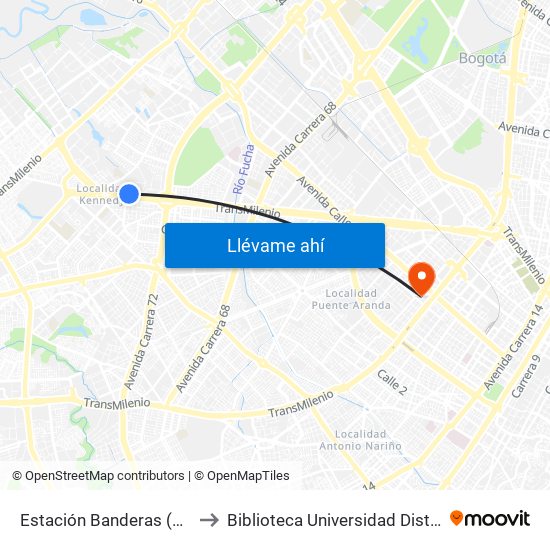 Estación Banderas (Av. Américas - Kr 78a) (A) to Biblioteca Universidad Distrital Francisco José De Caldas map