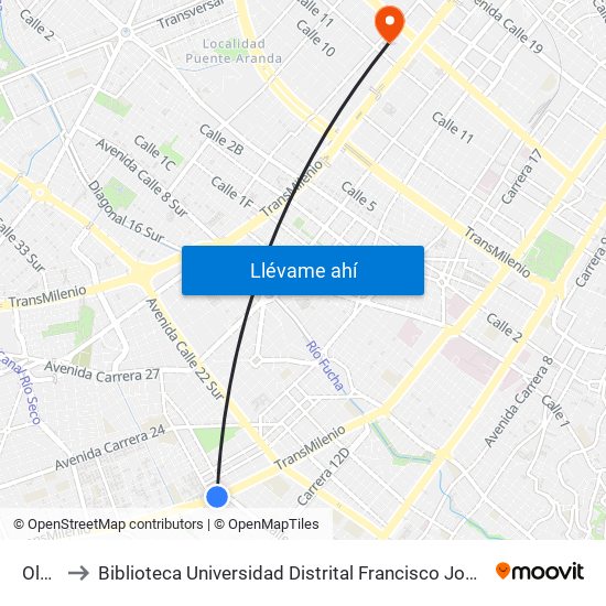 Olaya to Biblioteca Universidad Distrital Francisco José De Caldas map
