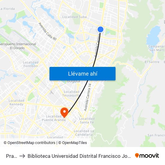 Prado to Biblioteca Universidad Distrital Francisco José De Caldas map
