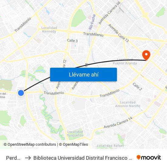 Perdomo to Biblioteca Universidad Distrital Francisco José De Caldas map