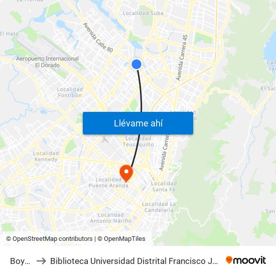 Boyacá to Biblioteca Universidad Distrital Francisco José De Caldas map