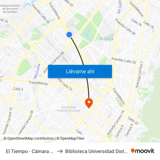 El Tiempo - Cámara De Comercio De Bogotá to Biblioteca Universidad Distrital Francisco José De Caldas map