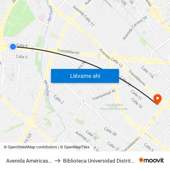 Avenida Américas - Avenida Boyacá to Biblioteca Universidad Distrital Francisco José De Caldas map