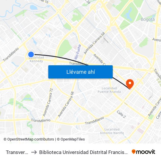 Transversal 86 to Biblioteca Universidad Distrital Francisco José De Caldas map