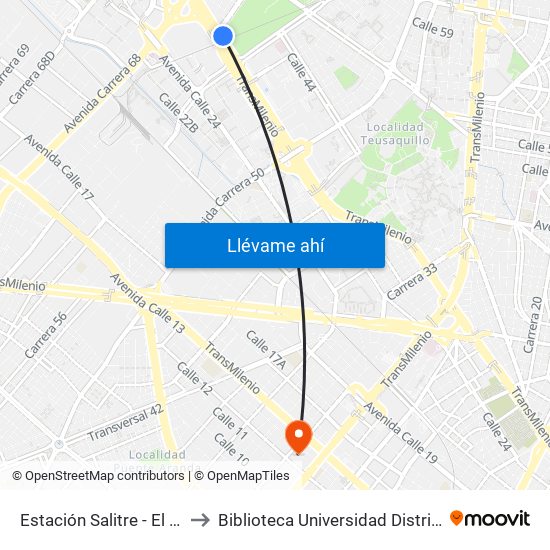 Estación Salitre - El Greco (Ac 26 - Ak 68) to Biblioteca Universidad Distrital Francisco José De Caldas map