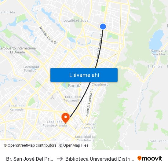 Br. San José Del Prado (Kr 45a - Cl 137) to Biblioteca Universidad Distrital Francisco José De Caldas map