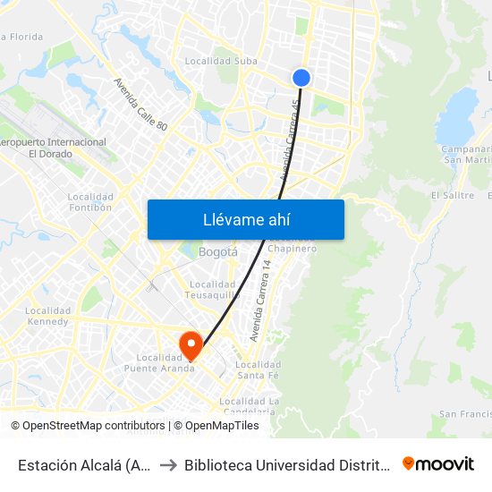 Estación Alcalá (Auto Norte - Cl 136) to Biblioteca Universidad Distrital Francisco José De Caldas map