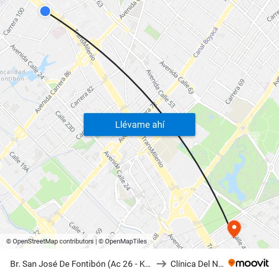 Br. San José De Fontibón (Ac 26 - Kr 96a) to Clínica Del Niño map