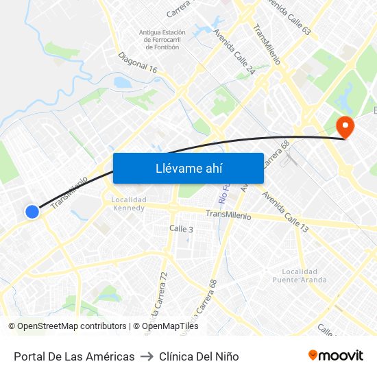 Portal De Las Américas to Clínica Del Niño map