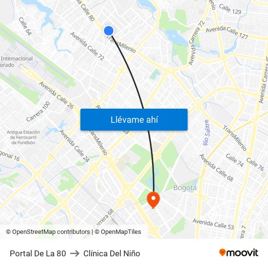 Portal De La 80 to Clínica Del Niño map