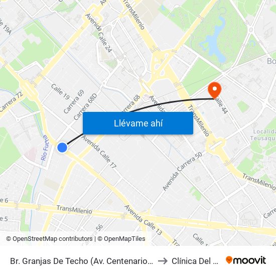 Br. Granjas De Techo (Av. Centenario - Kr 65) to Clínica Del Niño map