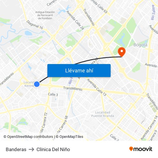 Banderas to Clínica Del Niño map