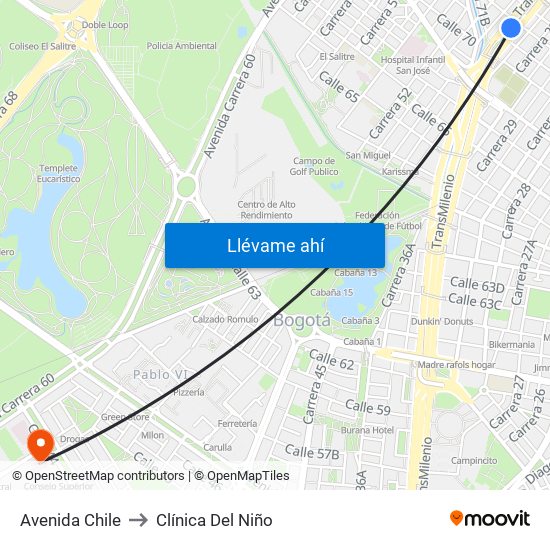 Avenida Chile to Clínica Del Niño map