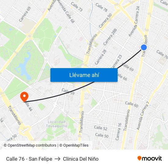 Calle 76 - San Felipe to Clínica Del Niño map