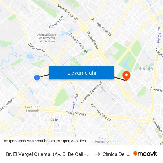 Br. El Vergel Oriental (Av. C. De Cali - Cl 10b) (A) to Clínica Del Niño map