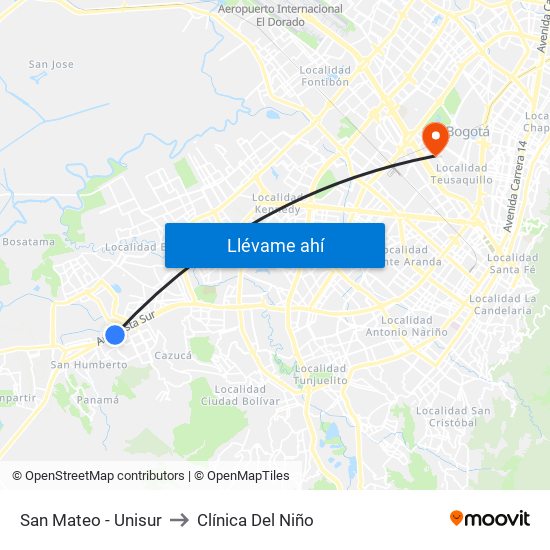 San Mateo - Unisur to Clínica Del Niño map