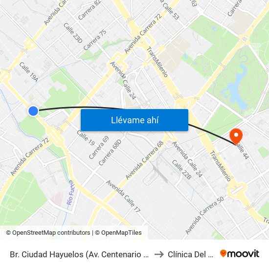 Br. Ciudad Hayuelos (Av. Centenario - Kr 78g) to Clínica Del Niño map