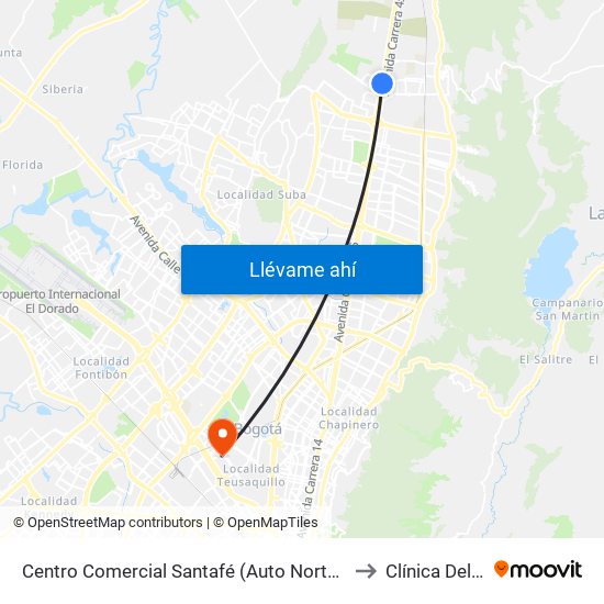 Centro Comercial Santafé (Auto Norte - Cl 187) (B) to Clínica Del Niño map