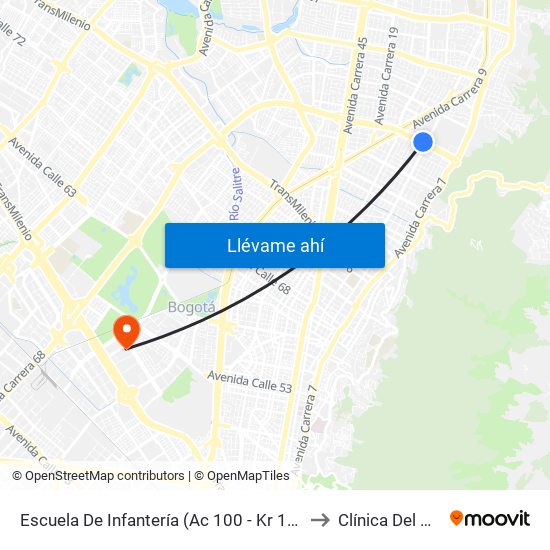 Escuela De Infantería (Ac 100 - Kr 11a) (B) to Clínica Del Niño map