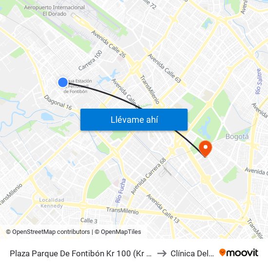 Plaza Parque De Fontibón Kr 100 (Kr 100 - Cl 17a) to Clínica Del Niño map