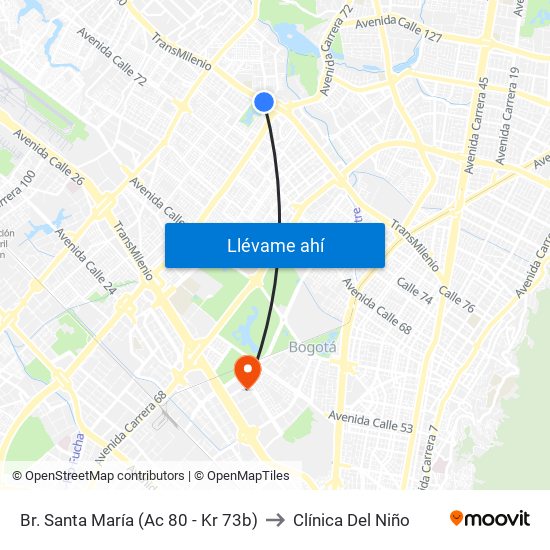 Br. Santa María (Ac 80 - Kr 73b) to Clínica Del Niño map